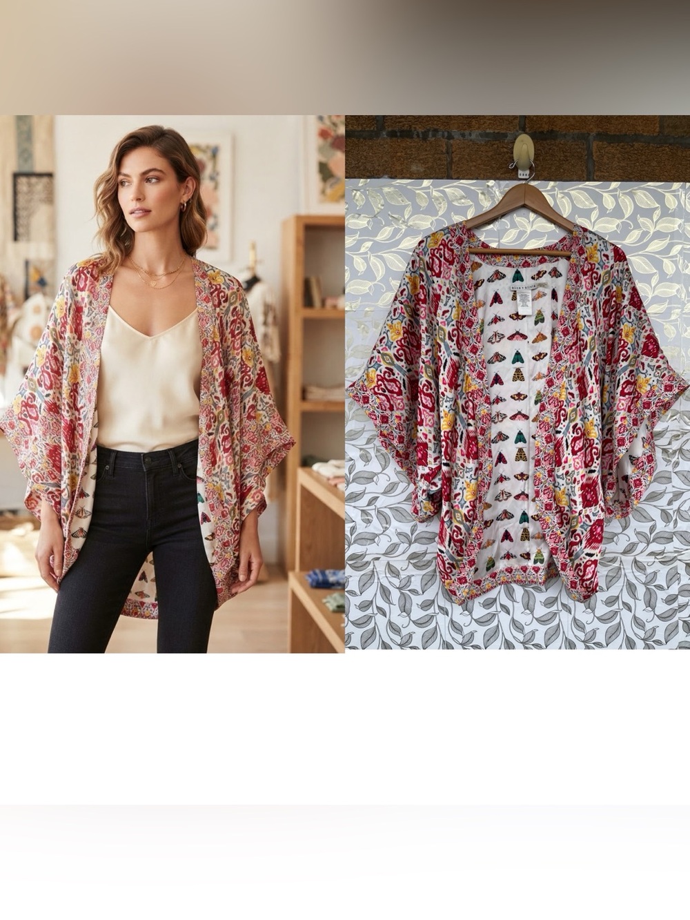 Alice + Olivia Vintage Moth Aesthetic Kimono Cardigan Silky M/L Whimsigoth